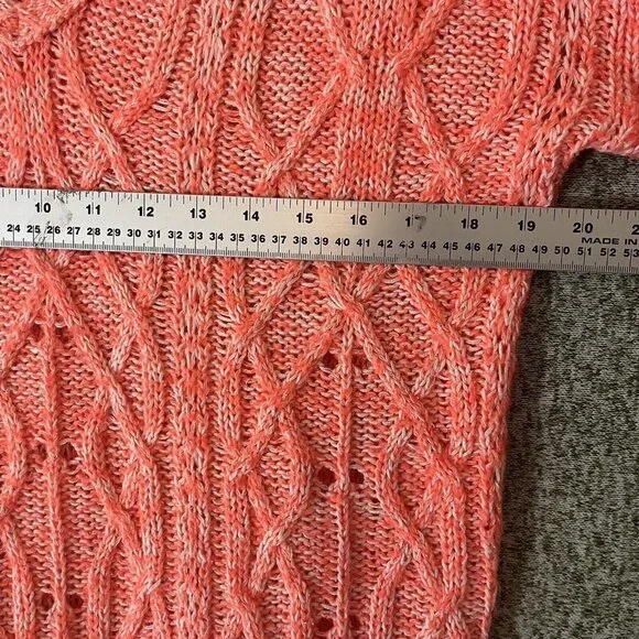 American Eagle Sweater Womens Medium Neon Orange Open Knit V Neck Tunic College - Picture 7 of 11